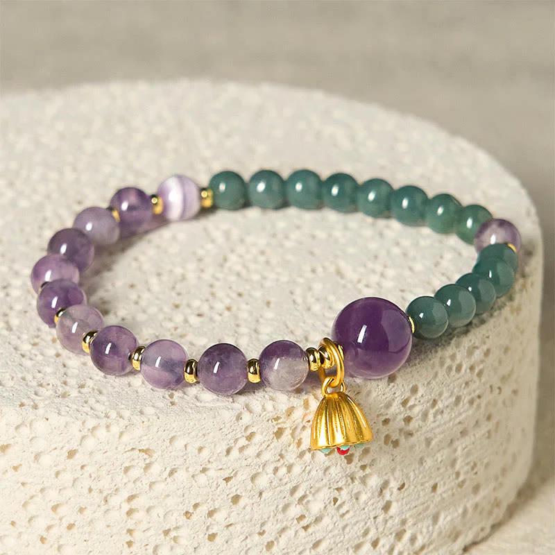 Buddha Stones Natural Lotus Amethyst Jade Balance Bracelet