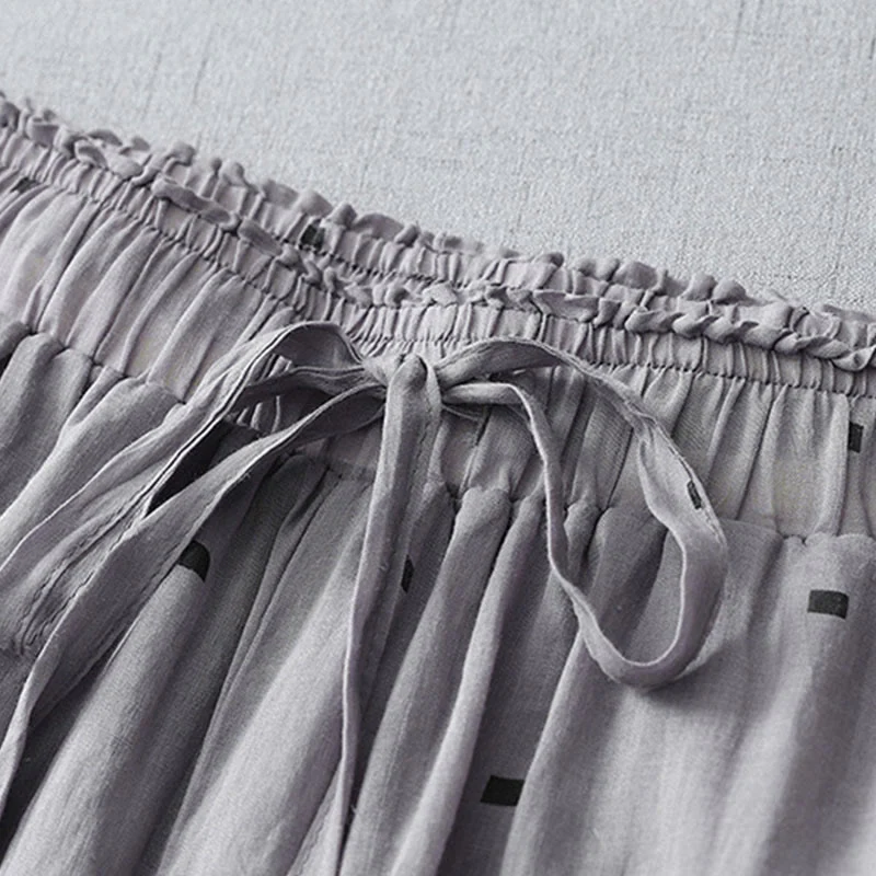 Buddha Stones Summer Casual Polka Dot Pattern Design Cotton Linen Women's Wide Leg Pants With Pockets