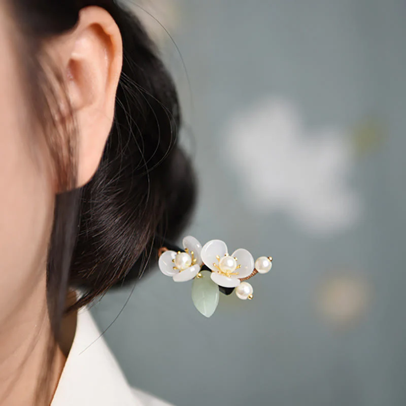 Buddha Stones Grain Wood Liuli Magnolia Flowers Pearl Protection Hairpin