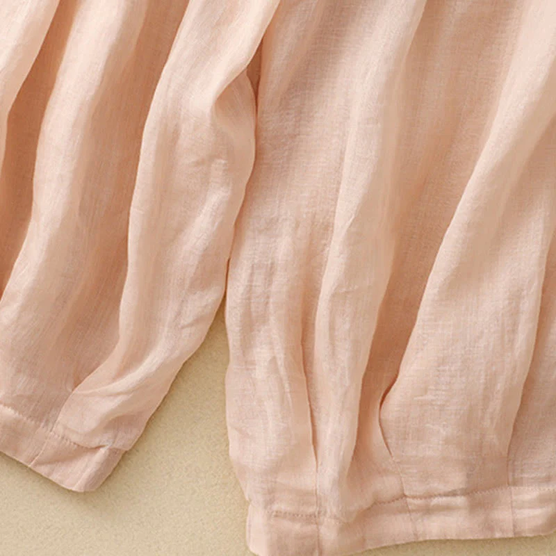 Buddha Stones Embroidered Pattern Women's Cotton Linen Harem Pants With Pockets