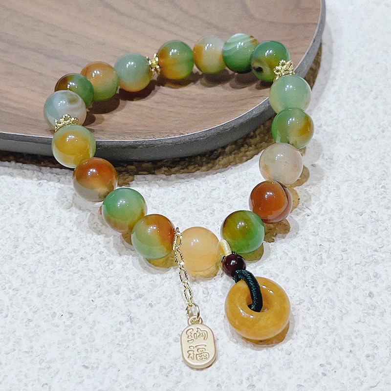 Buddha Stones Peacock Agate Topaz Peace Buckle Nafu Balance Bracelet