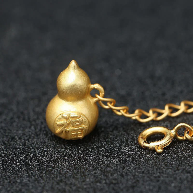 Buddha Stones Round Jade Peace Buckle Gourd Fu Character Auspicious Prosperity Chain Bracelet