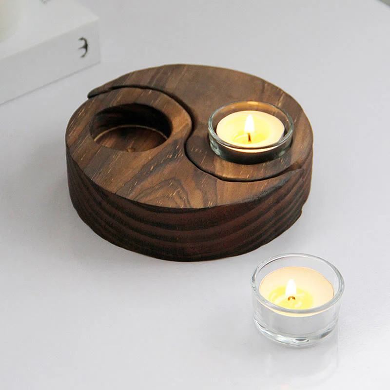 Buddha Stones Yin Yang Wood Candle Holder Meditation Rituals Use Items