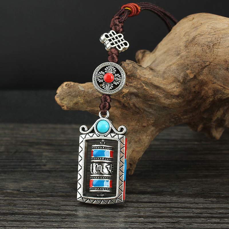 Buddha Stones Six True Words Prayer Wheel Rotation Knot Blessing Keychain Decoration