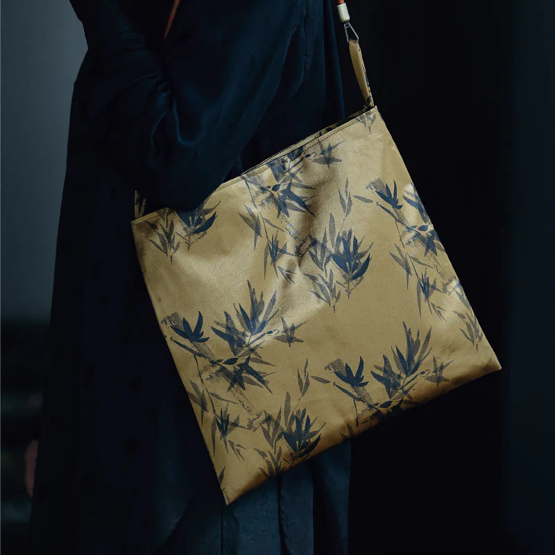 Buddha Stones Bamboo Leaves Flower Butterfly Persimmon Shoulder Bag Handbag