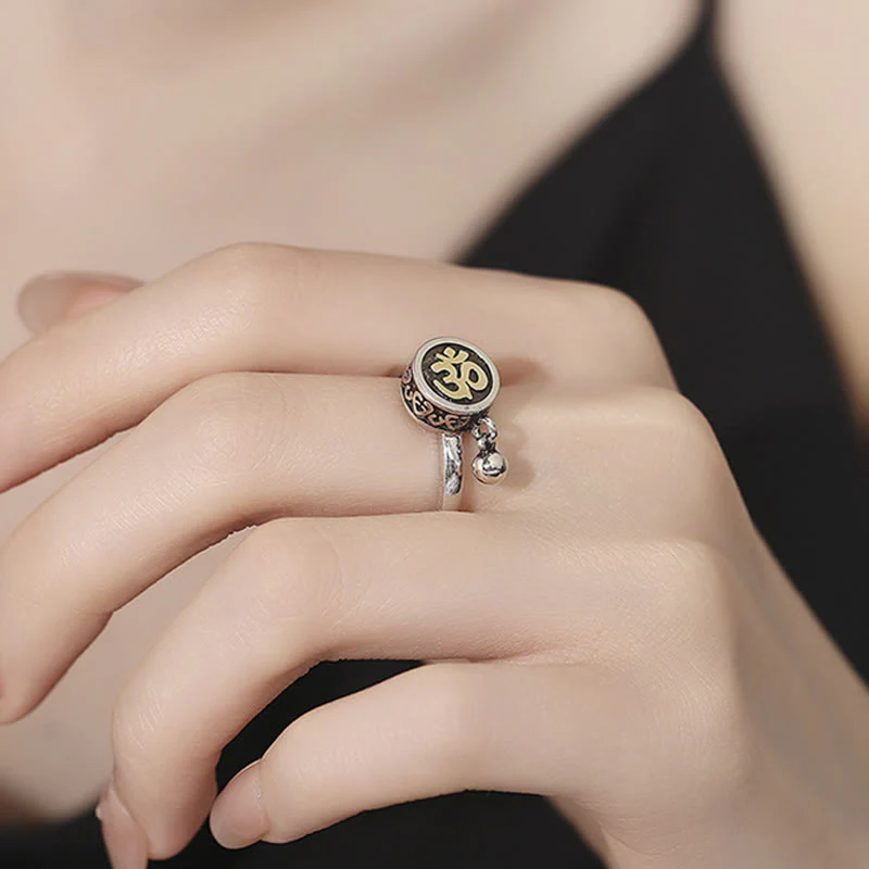 Buddha Stones Natural Om Symbol Adjustable Wealth Men's Ring