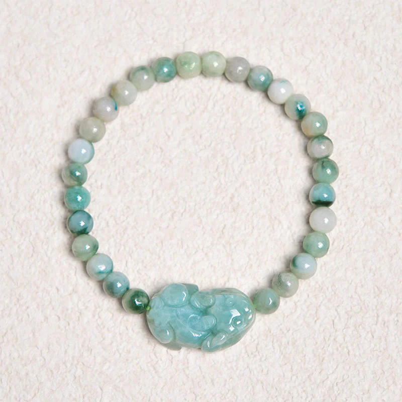 Buddha Stones Natural Green Jade PiXiu Carved Luck Bracelet