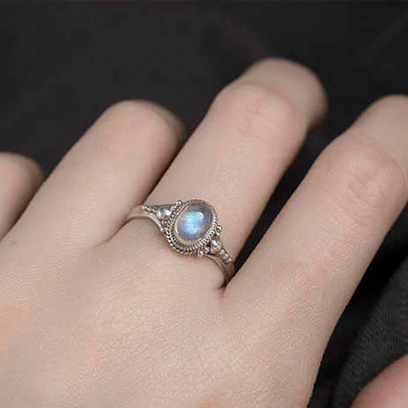 Buddha Stones 925 Sterling Silver Natural Moonstone Positive Ring