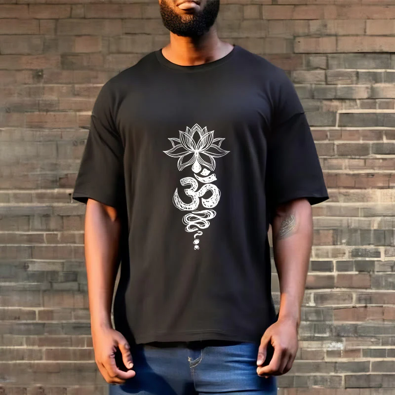 Buddha Stones Om Sanskrit Lotus Flower Pattern Meditation Cotton Tee T-shirt