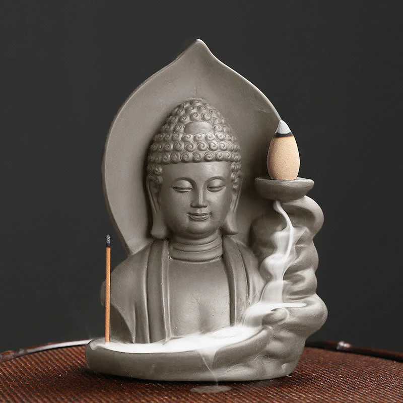 Buddha Stones Tibetan Avalokitesvara Buddha Lotus Healing Backflow Smoke Fountain Incense Burner