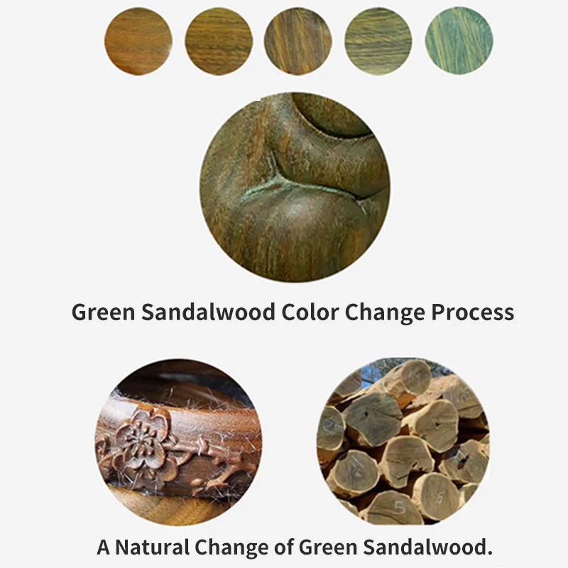 Buddha Stones Small Mini Green Sandalwood Lucky Cat Carved Soothing Decorations