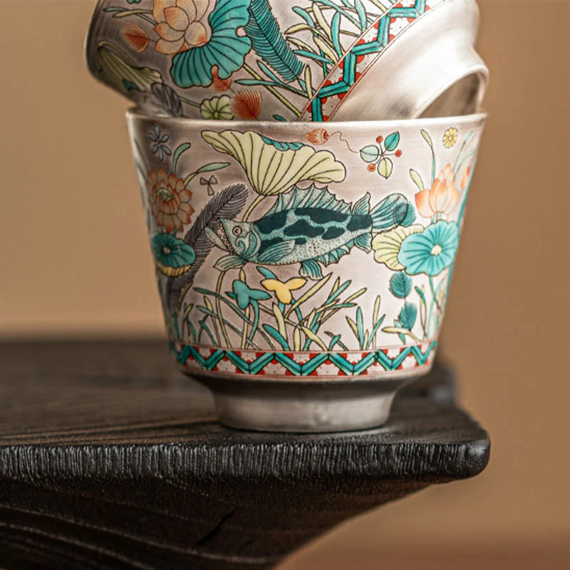 Buddha Stones Fish Lotus Seaweed Teacup Kung Fu Tea Cup 45ml With Gift Box