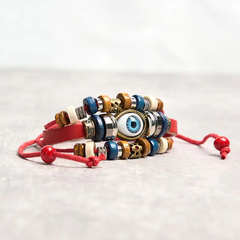 Buddha Stones Tibetan Evil Eye Leather Adjustable Protection Bracelet