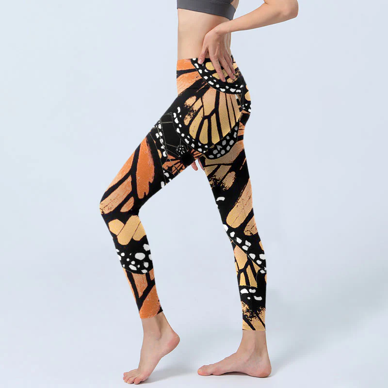 Buddha Stones Yellow Butterfly Print Exercise Leggings Women's Yoga Pants