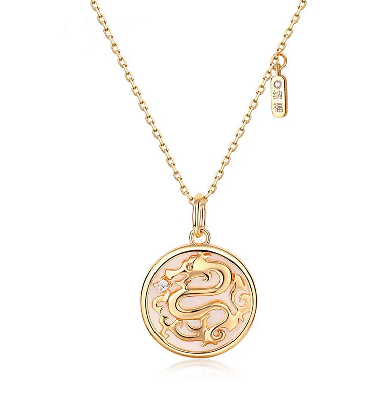 ❗❗❗A Flash Sale- Buddha Stones 925 Sterling Silver Tridacna Stone Year of the Dragon Fu Character Luck Strength Necklace Pendant