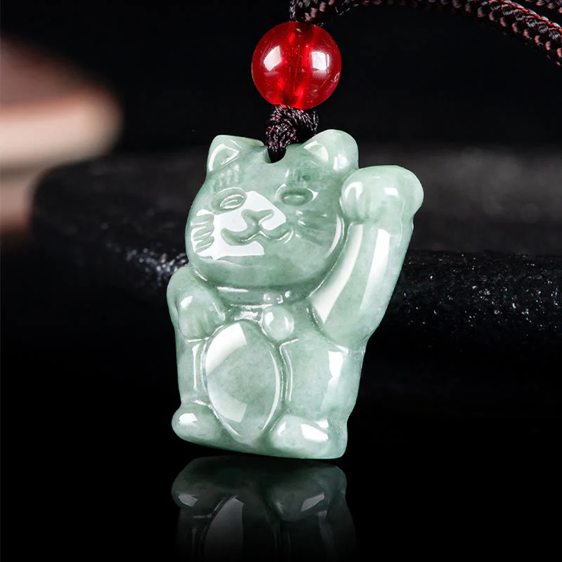 Buddha Stones Lucky Cat Jade Abundance Necklace Pendant