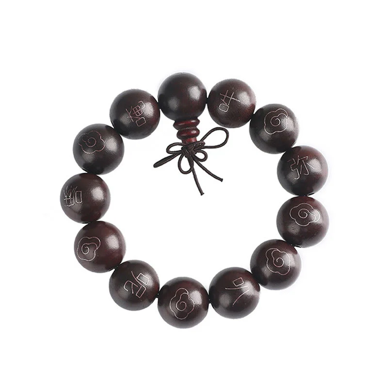 Buddha Stones 925 Sterling Silver Inlaid Small Leaf Red Sandalwood Om Mani Padme Hum Character Auspicious Clouds Protection Bracelet