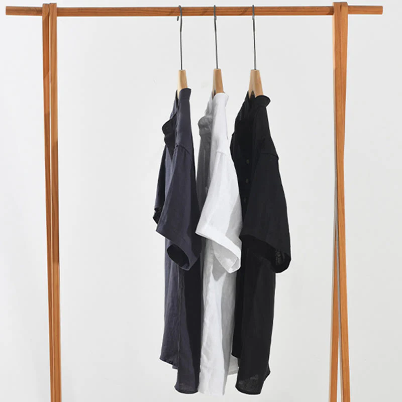 Buddha Stones Summer Half Buttons Design Lapel Men's Short Sleeve Linen Shirt With Pocket