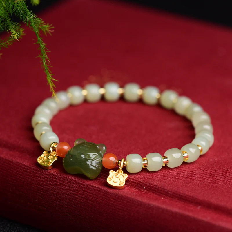 Buddha Stones Chinese Zodiac Lucky Tiger Jade Abundance Bracelet