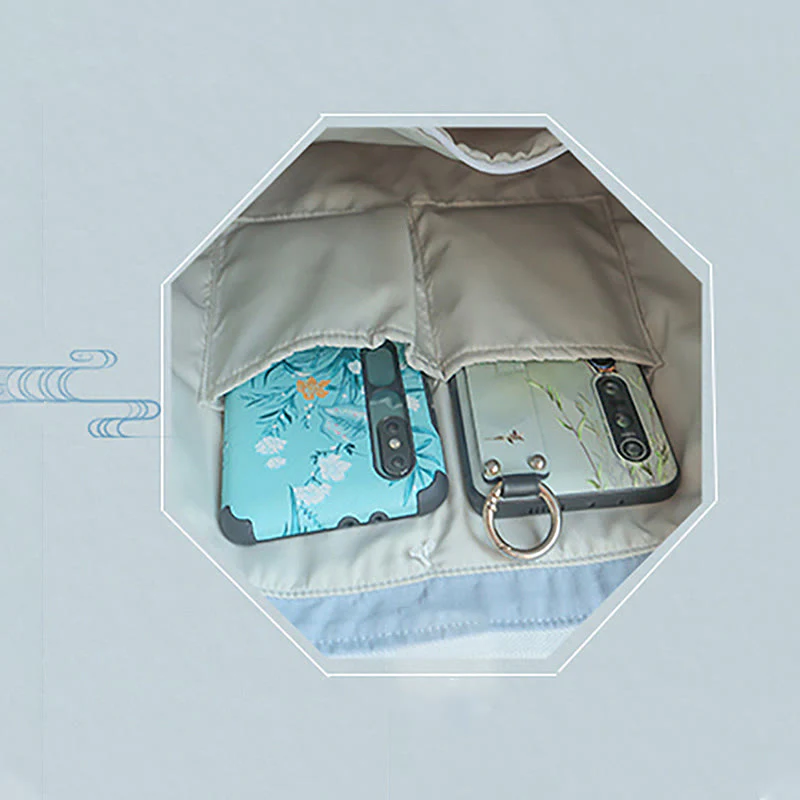 Buddha Stones Pear Flower Plum Peach Blossom Bamboo Embroidery Canvas Large Capacity Shoulder Bag Tote Bag