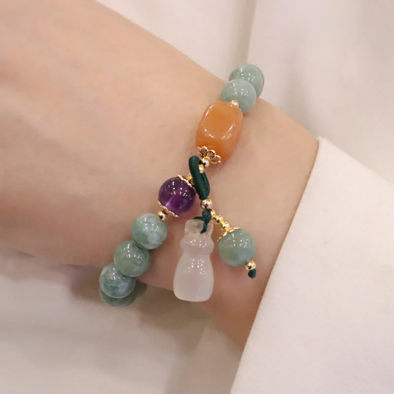 Buddha Stones Cyan Jade Lotus Pumpkin Wish Peace Buckle Amethyst Crystal Healing Bracelet