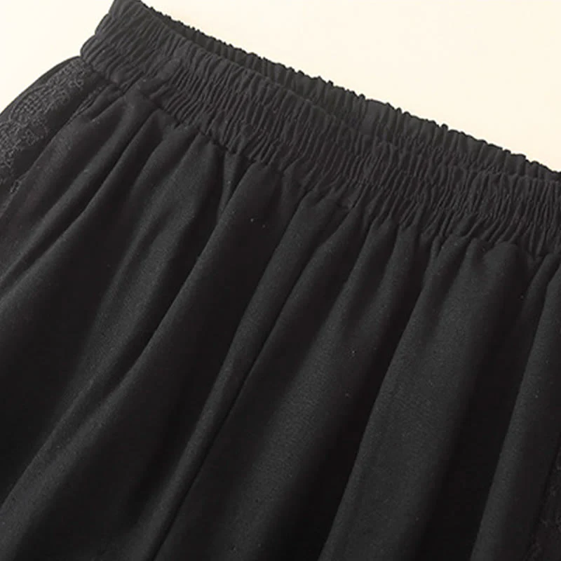 Buddha Stones Plain Lace Women's Harem Cotton Linen Pants With Pockets