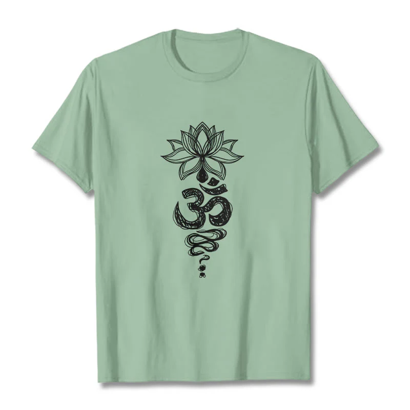 Buddha Stones Om Sanskrit Lotus Flower Pattern Meditation Cotton Tee T-shirt