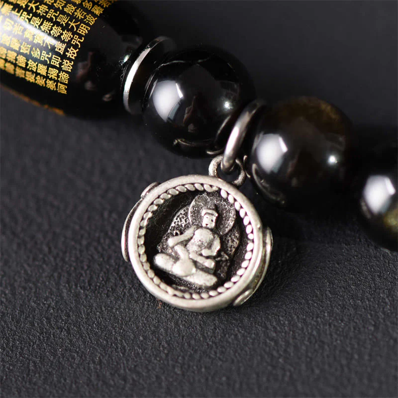 Buddha Stones Tibetan Green Sandalwood Gold Sheen Obsidian Balance Peace Double Wrap Bracelet