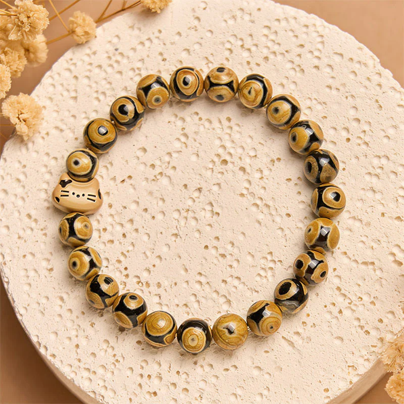 Buddha Stones Bengal Cat Natural Agate Stone Kitten Head Graceful Bracelet