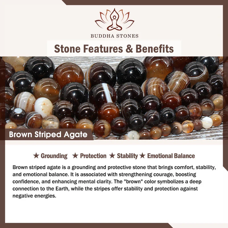 Buddha Stones Chocolate Siamese Cat Natural Brown Striped Agate Bead Stability Bracelet