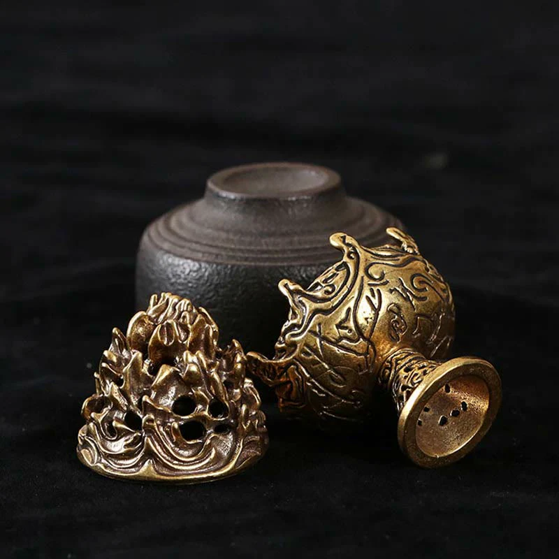 Buddha Stones Tibetan Mini Mountain Pattern Meditation Copper Alloy Incense Burner