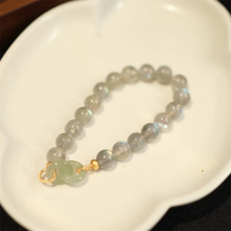 Buddha Stones Natural Moonstone Heitan Jade Peace Buckle Healing Bracelet