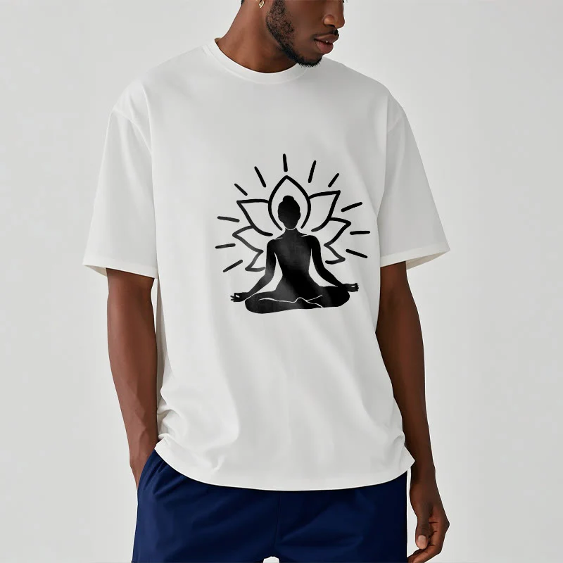 Buddha Stones Casual Meditative Figure Lotus Pattern Tee T-shirt