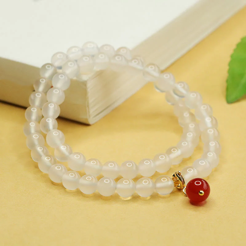Buddha Stones Natural Chalcedony Red Agate Bead Double Layer Harmony Positive Bracelet