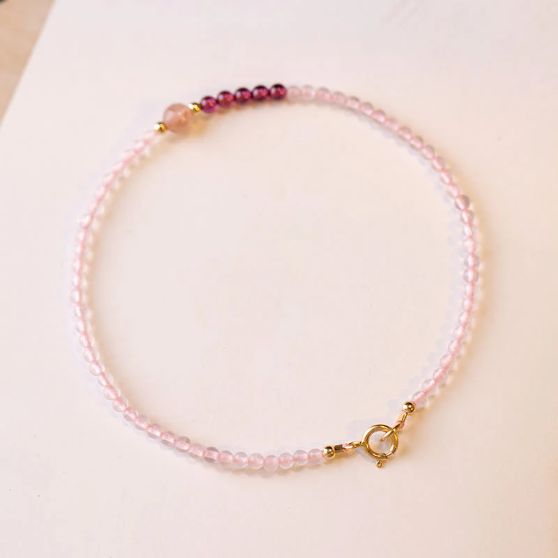 Buddha Stones 2mm Rose Quartz Garnet Strawberry Quartz Ultra-Thin Beads Healing Energy Bracelet