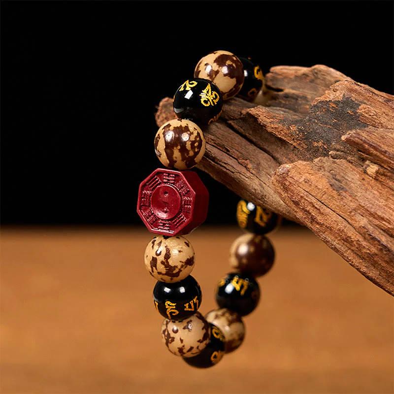 Buddha Stones Bodhi Seed Om Mani Padme Hum Bagua Yin Yang Cinnabar Carved Calm Bracelet