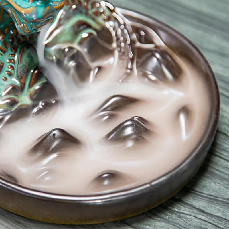 Buddha Stones Dragon Pattern Ceramic Backflow Smoke Fountain Incense Burner Decoration