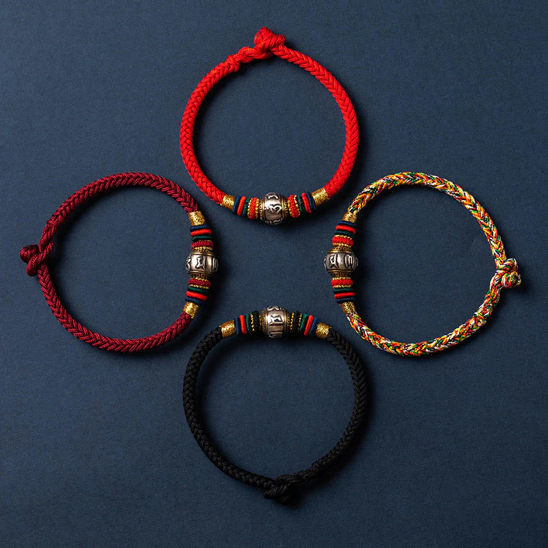 Buddha Stones 925 Sterling Silver Tibet Handmade Om Mani Padme Hum Luck Protection King Kong Knot Braided Bracelet
