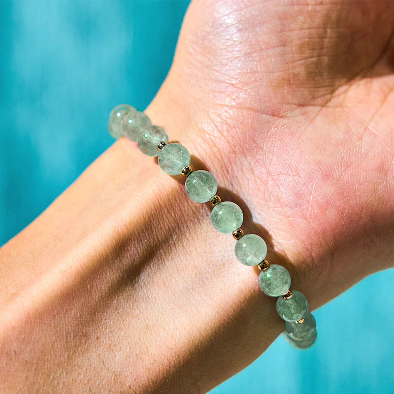 Buddha Stones Natural Strawberry Quartz Green Strawberry Quartz Butterfly Charm Love Bracelet