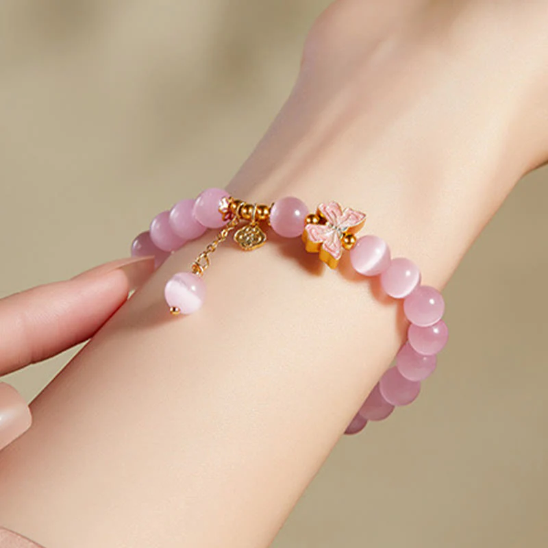 Buddha Stones 925 Sterling Silver Cat's Eye Hetian Jade Butterfly Peace Lock Charm Peace Bracelet