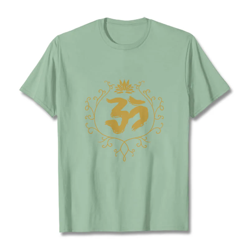 Buddha Stones Om Lotus Flower Vine Pattern Meditation Cotton Tee T-shirt