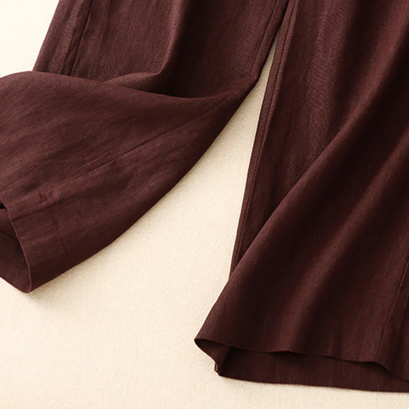 Buddha Stones Summer Casual Simple Design Linen Women's Wide Leg Pants With Zipper Pockets