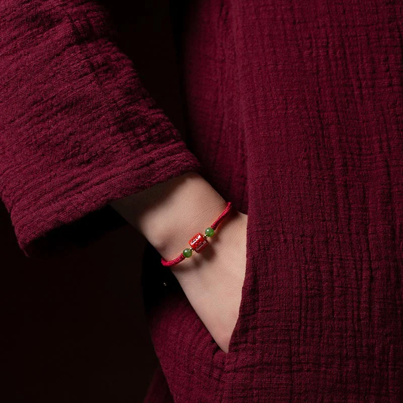 Buddha Stones Tibetan Cinnabar Om Mani Padme Hum Engraved Blessing Braided Rope Bracelet