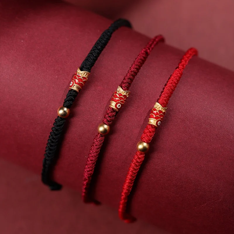 Buddha Stones 925 Sterling Silver Handmade Koi Fish Wealth Success Braided Rope Bracelet