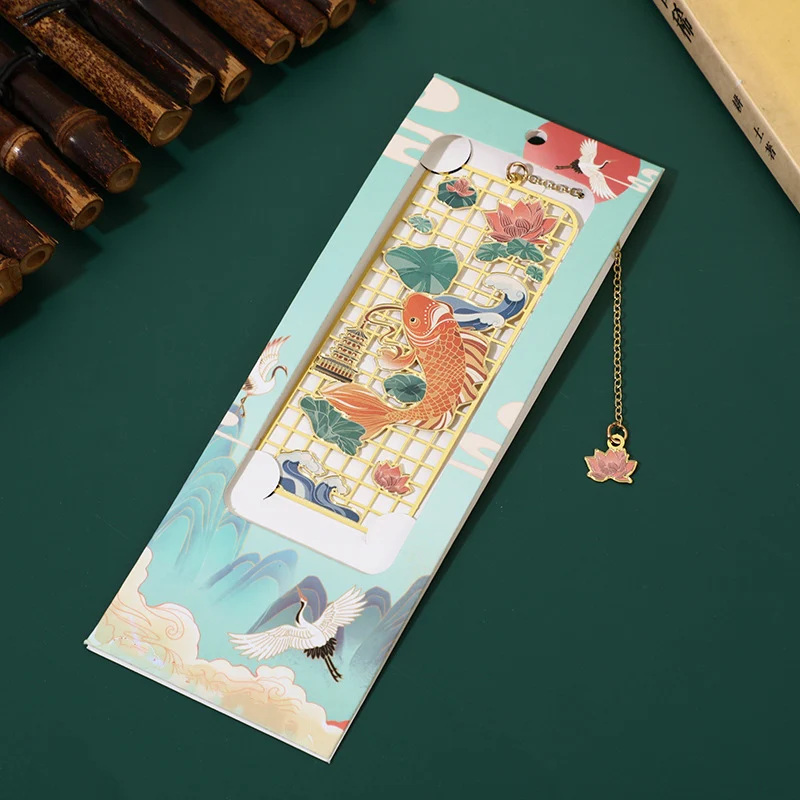 Buddha Stones Elk Koi Fish Crane Nine Tailed Fox Metal Brass Hollow Bookmark