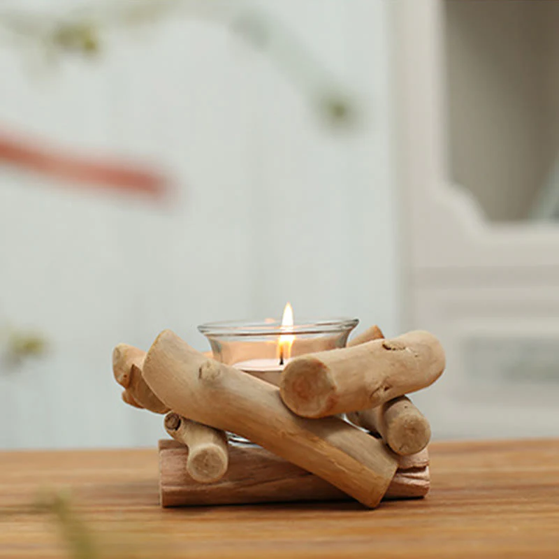 Buddha Stones Wood Candlestick Home Candle Holder Decoration