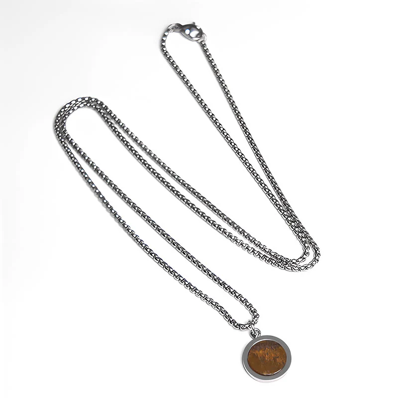 Buddha Stones Natural Stone Turquoise Tiger Eye  Lazurite Malachite Titanium Steel Purification Necklace Pendant