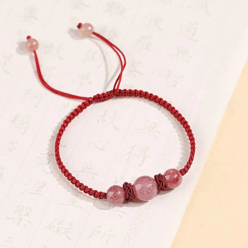 Buddha Stones Natural Strawberry Quartz Crystal Love Red String Weave Bracelet Anklet (Extra 30% Off | USE CODE: FS30)