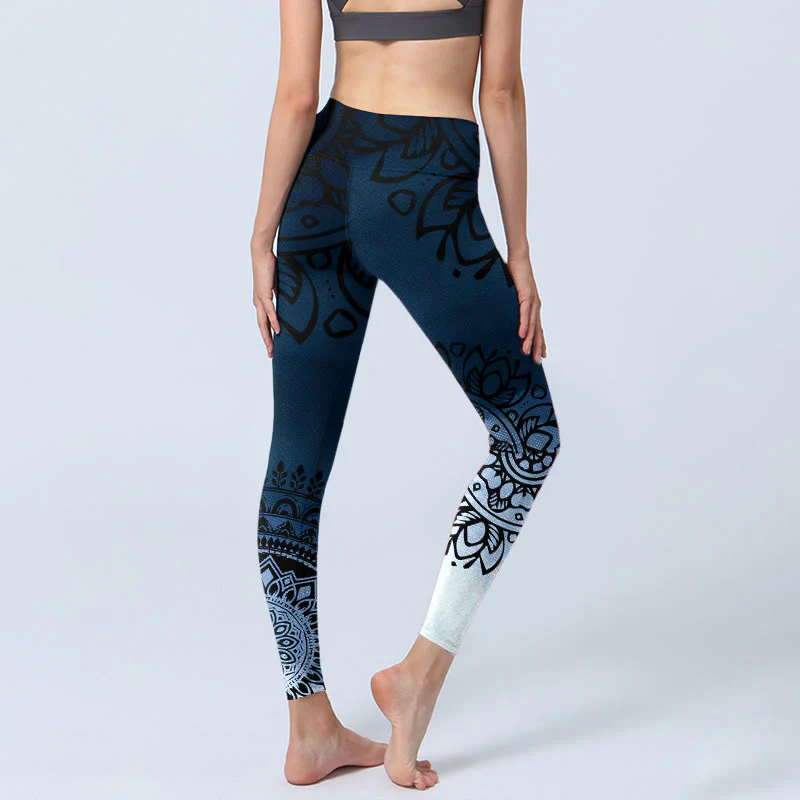 Buddha Stones Circular Mandala Flower Print Gym Leggings Women's Yoga Pants