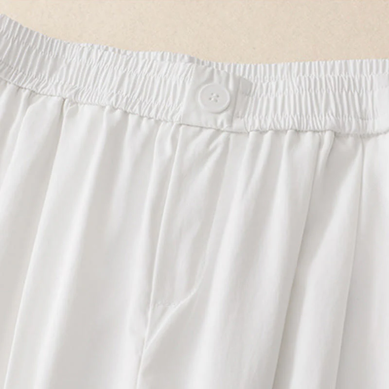 Buddha Stones Summer Button Ruffled Ankle-Length Women's Pants With Pockets